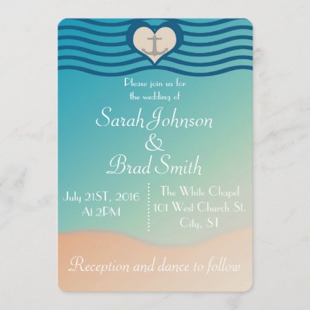 Beach Heart & Anchor 5" X 7" Wedding Invitations