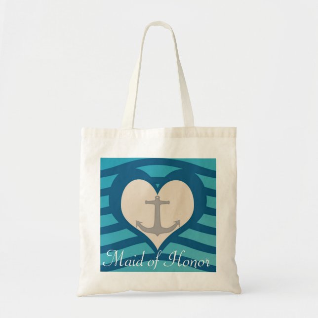 Beach Heart & Anchor Maid of Honor Tote Bag (Front)