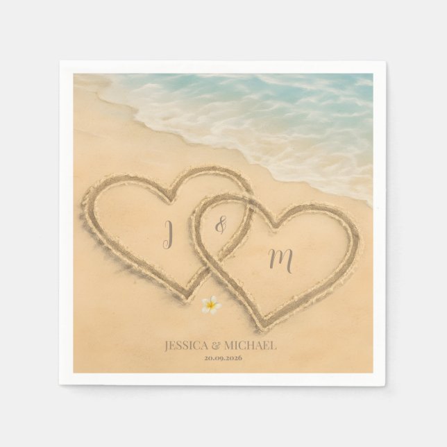 Beach Heart Custom Wedding Sand & Sea Napkins (Front)