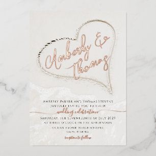 Beach Heart in the Sand Wedding Foil Invitation