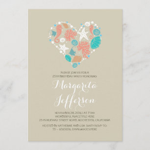 Beach Heart Nautical Coastal Birthday Party Invitation