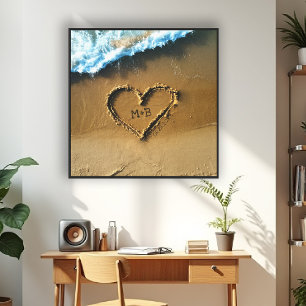 Beach Heart Ocean Initial Chic Wedding Anniversary Canvas Print