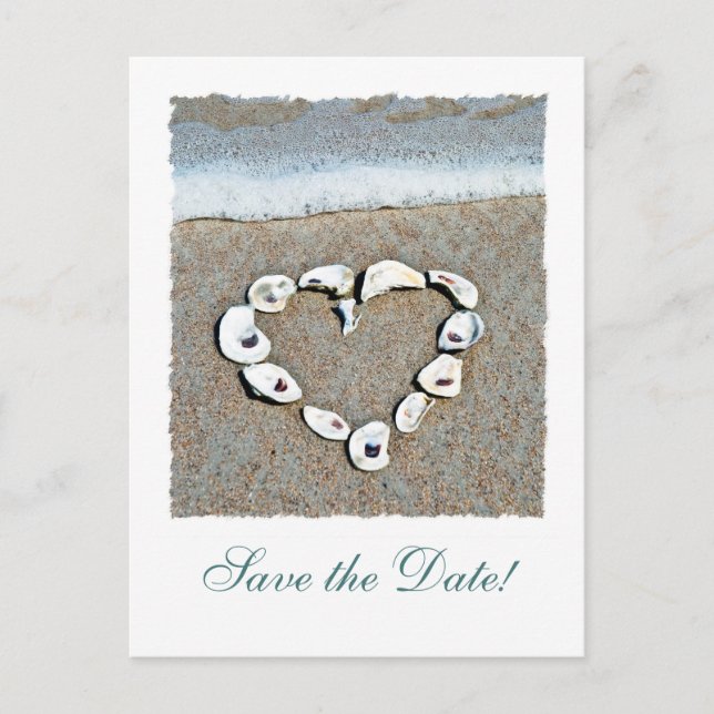 Beach Heart of Seashells Save the Date Postcards (Front)