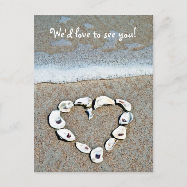 Beach Heart Party Invitation Postcard (Front)