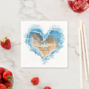 Beach Heart Shape Wave  Wedding Paper Napkin