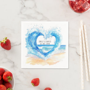 Beach Heart Shape Wave Wedding Paper Napkin