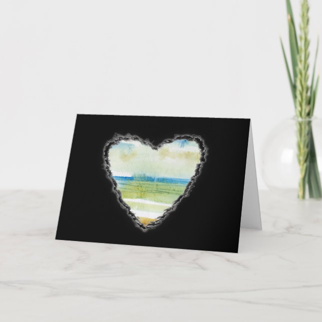Beach Heart Valentine Love Romance Card (Front)