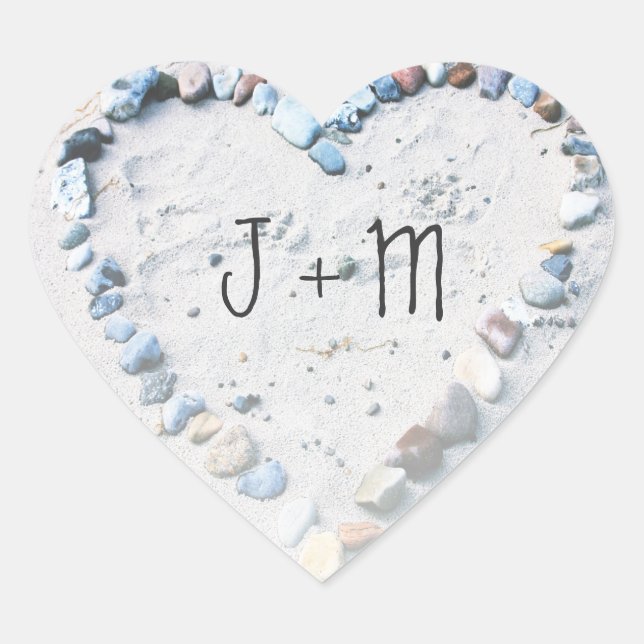 Beach Heart Wedding Favor Custom Stickers (Front)