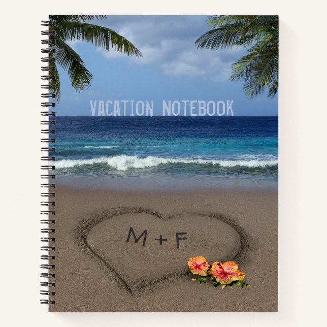 Beach Heart with customizable text on front & back Notebook (Front)