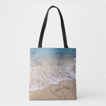 Beach Hearts In Ocean Sand Tote Bag by dryfhout at Zazzle