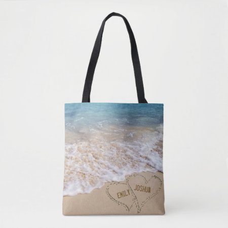 Beach Hearts In Ocean Sand Tote Bag