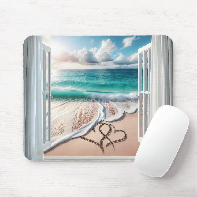 Beach Hearts In Sand Mouse Pad (With Mouse)