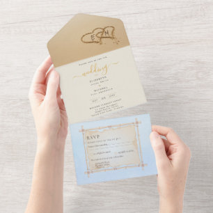 Beach Hearts in Sand Wedding Invite RSVP Details