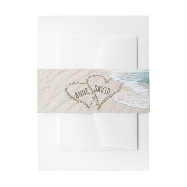 Beach Hearts In Sand with Names Invitation Belly Band (Front Example)