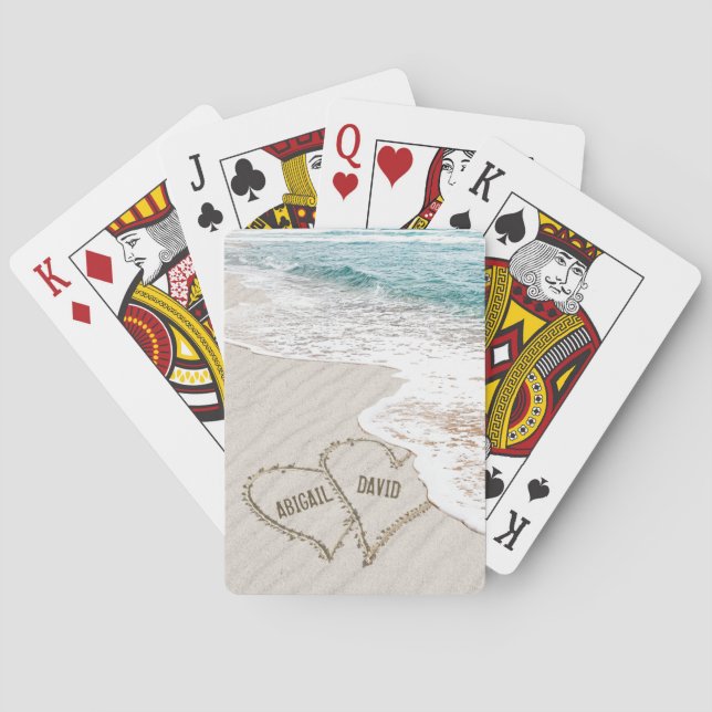 Beach Hearts In Sand With Names Poker Cards (Back)