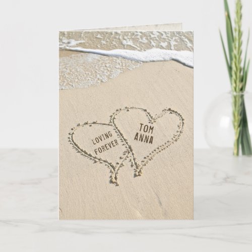 beach hearts in sand with surf card