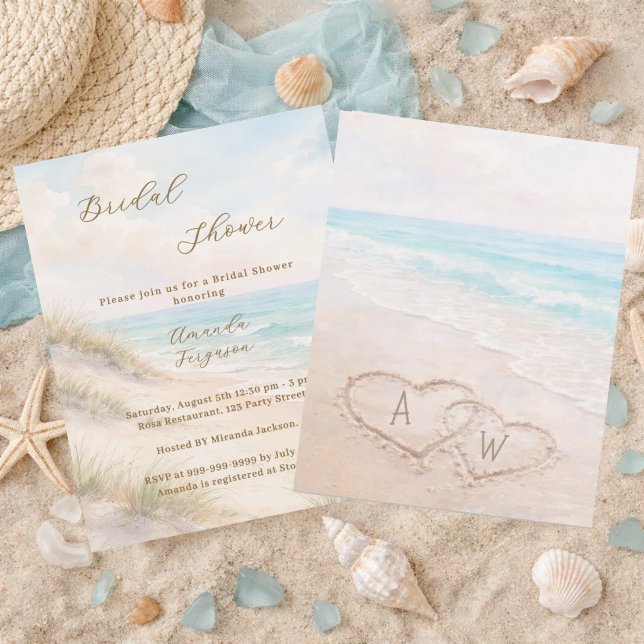 Beach hearts initials Bridal Shower invitation (Creator Uploaded)