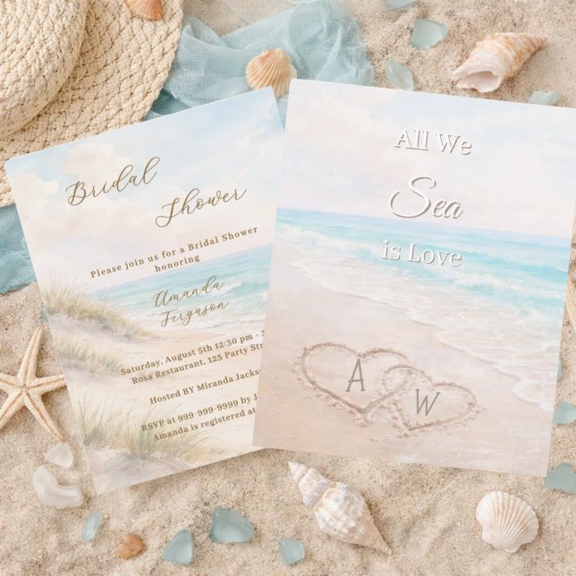 Beach hearts initials Bridal Shower invitation (Creator Uploaded)