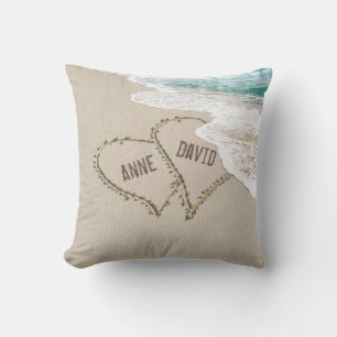 Beach Hearts On Sand Throw Pillow