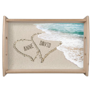 Beach Hearts On Sand with Names Serving Tray