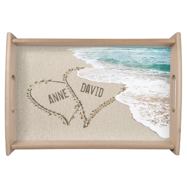 Beach Hearts On Sand with Names Serving Tray (Front)