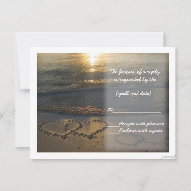 beach hearts sunrise rsvp card (Front)