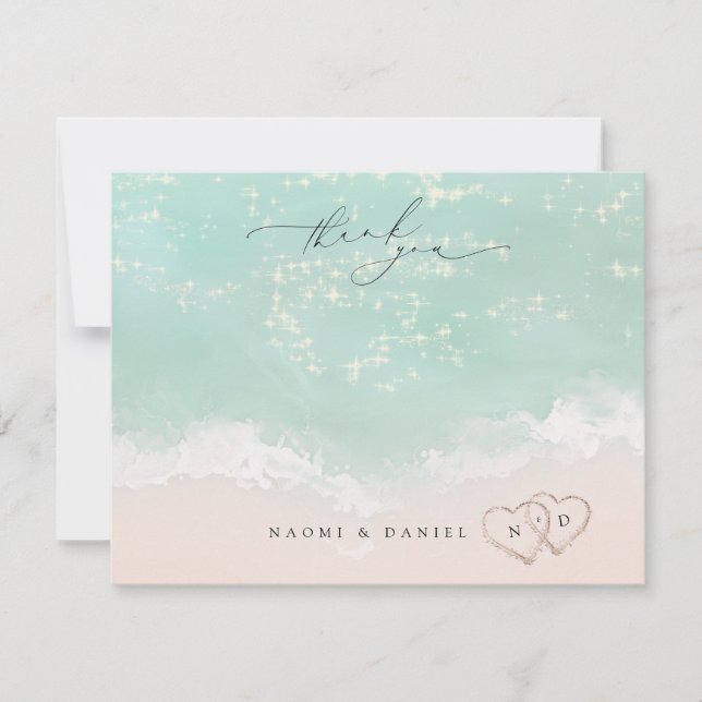 Beach Hearts Thank You Personalized Stationery Note Card (Front)