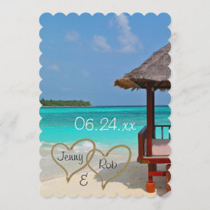beach hearts wedding bridal bride groom guests invitation