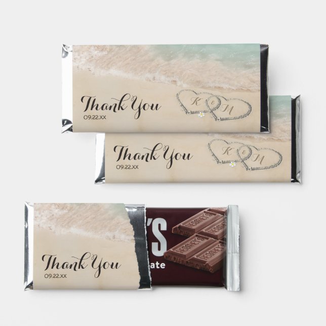 Beach Hearts Wedding Thank You Hershey Bar Favor (Front)