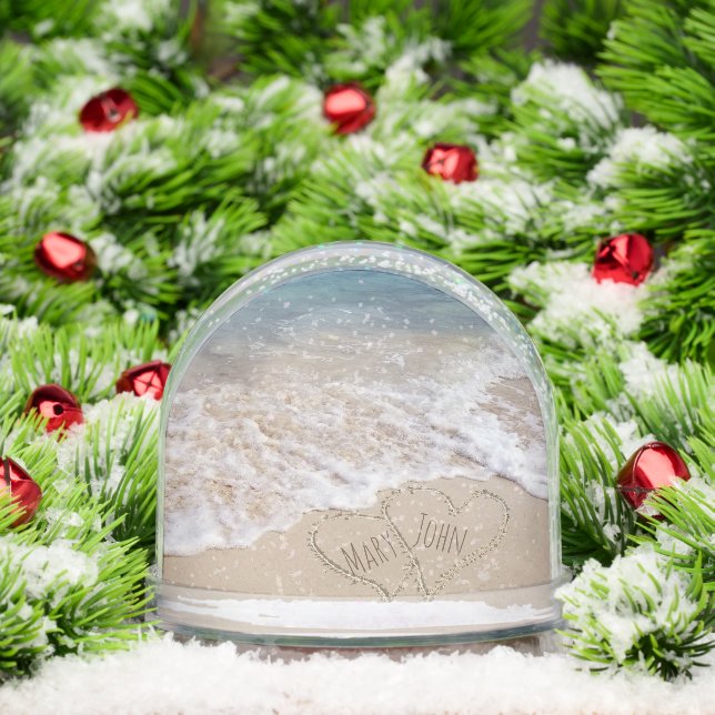Beach Hearts With Names Snow Globe (Christmas)