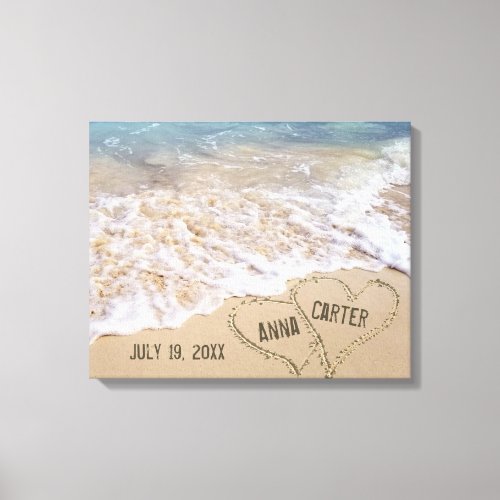 Beach Hearts With Ocean Surf Canvas Print