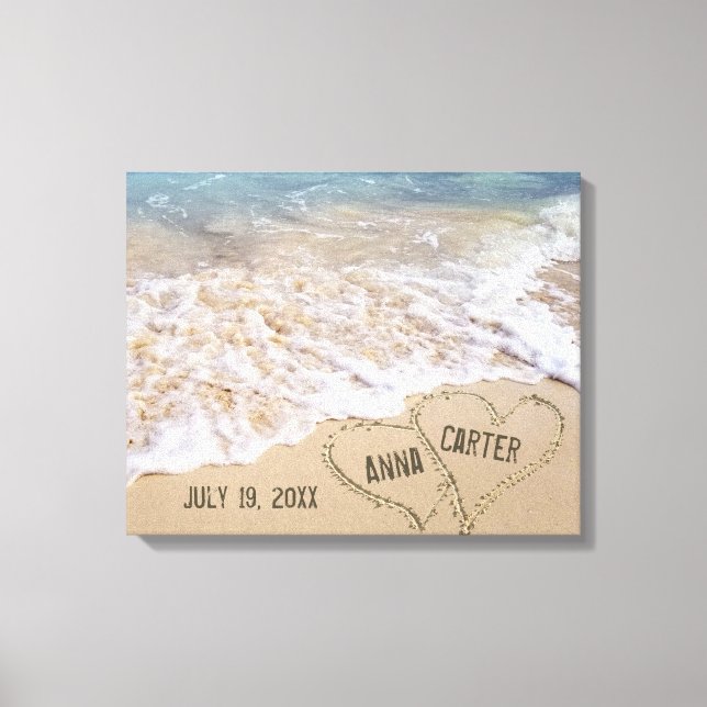 Beach Hearts With Ocean Surf Canvas Print (Front)
