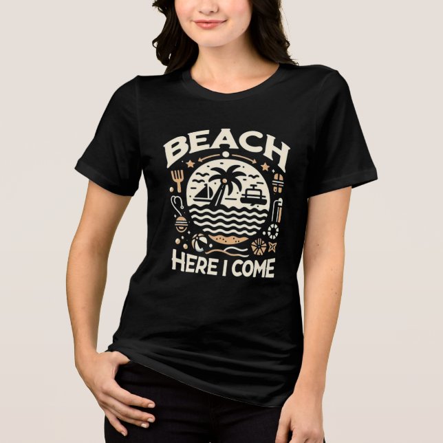 Beach Here I Come Tropical Sunset Fun Tri-Blend Shirt (Front)
