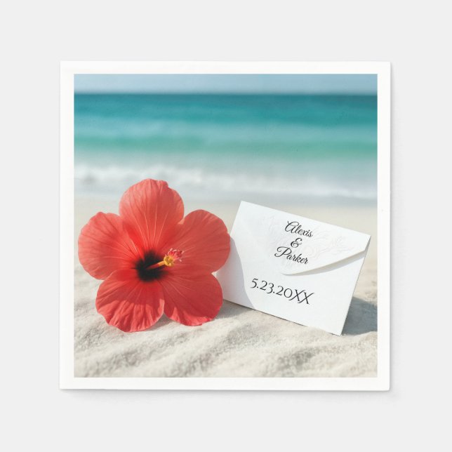 Beach Hibiscus Flower With Wedding Envelope Napkins (Front)