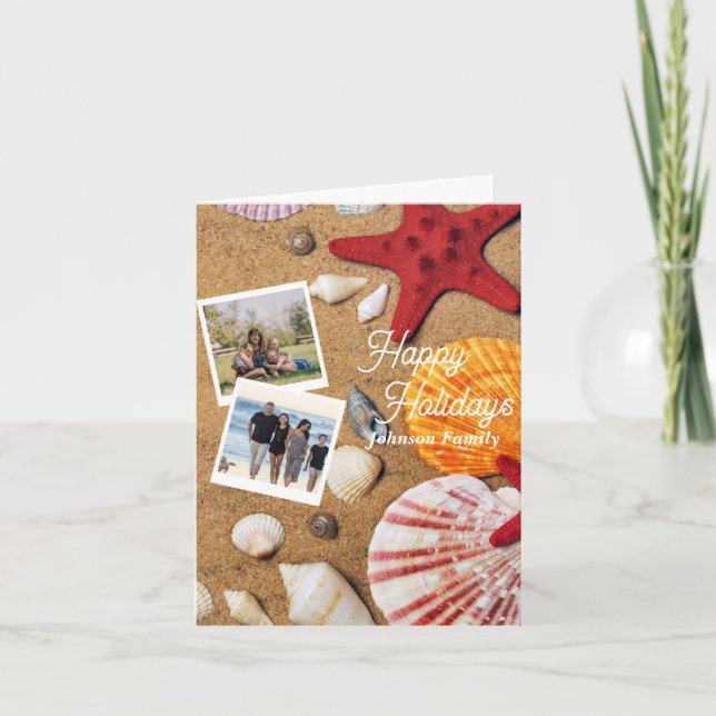 Beach Holiday Coastal Sand Seashells Family Photo (Front)