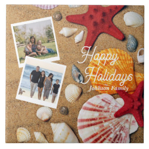 Beach Holiday Coastal Sand Seashells Family Photo Ceramic Tile