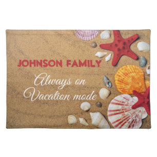 Beach Holiday Coastal Sand Seashells Family Photo Cloth Placemat