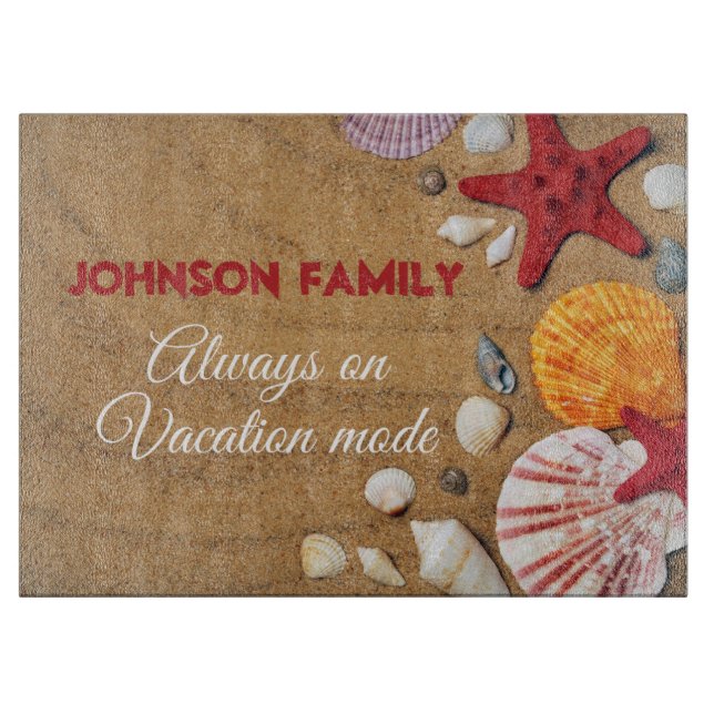 Beach Holiday Coastal Sand Seashells Family Photo Cutting Board (Front)