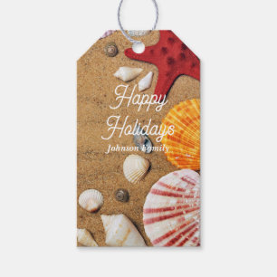 Beach Holiday Coastal Sand Seashells Family Photo Gift Tags