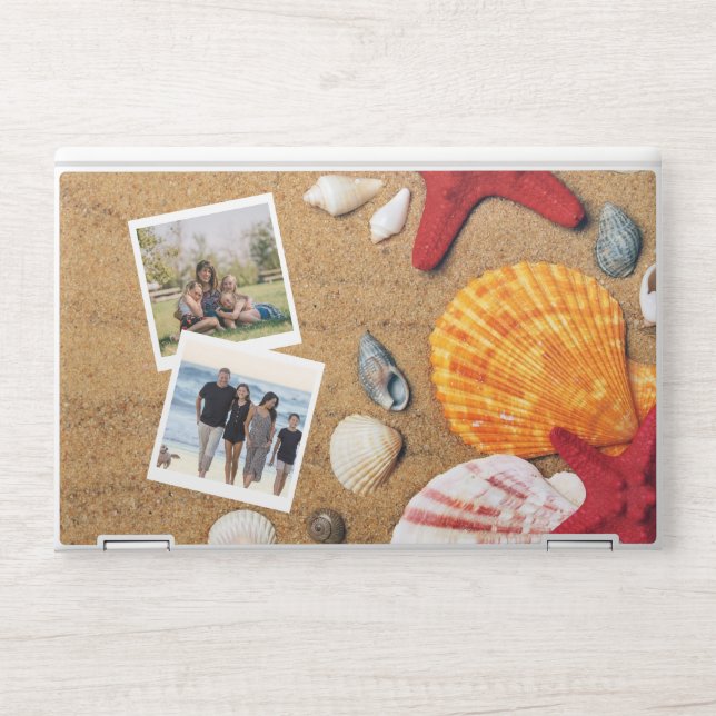 Beach Holiday Coastal Sand Seashells Family Photo HP Laptop Skin (Front)