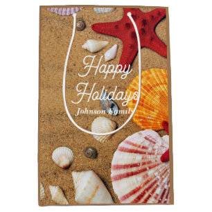 Beach Holiday Coastal Sand Seashells Family Photo Medium Gift Bag