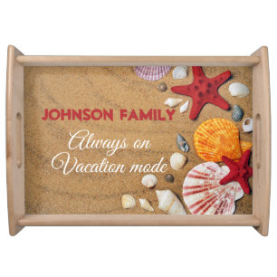 Beach Holiday Coastal Sand Seashells Family Photo Serving Tray