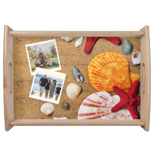 Beach Holiday Coastal Sand Seashells Family Photo Serving Tray