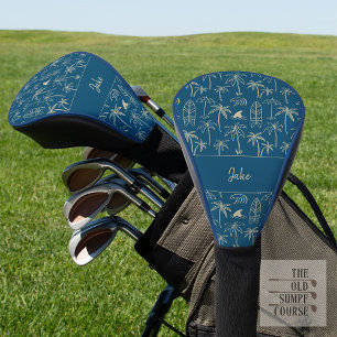 Beach holiday pattern and your name in beige golf head cover