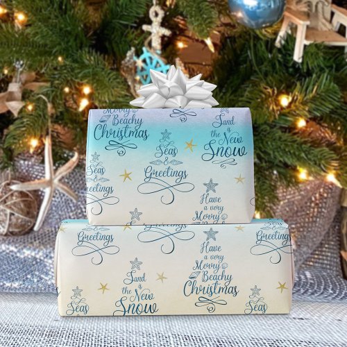 Beach Holiday Sayings Coastal Christmas Pattern Wrapping Paper