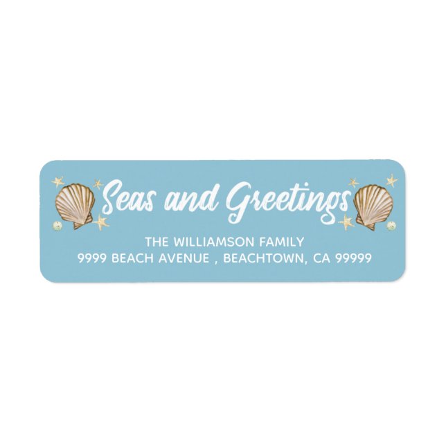 Beach Holiday Seas and Greetings Christmas Label (Front)