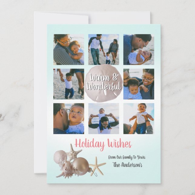 Beach Holiday Seashells Block Frame Card (Front)