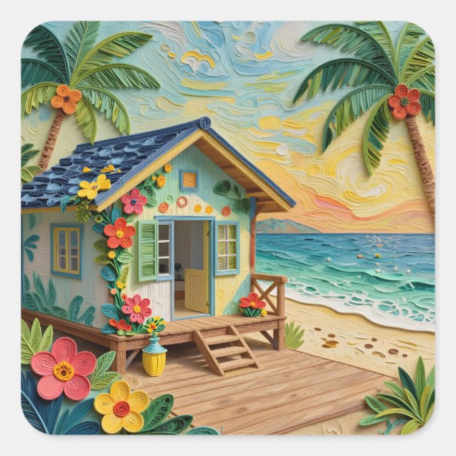 Beach Home Coastal Art Square Sticker (Front)