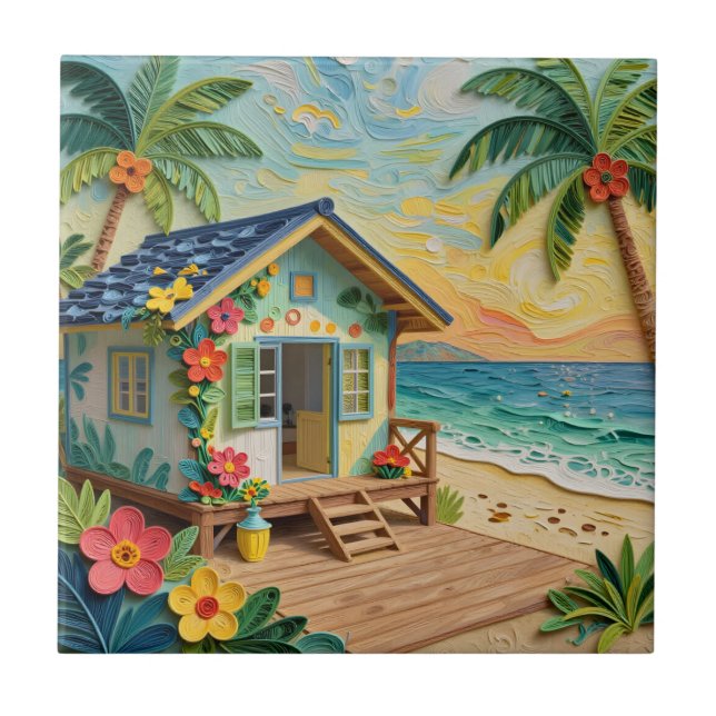 Beach Home Oceanic Coastal Art Ceramic Tile (Front)