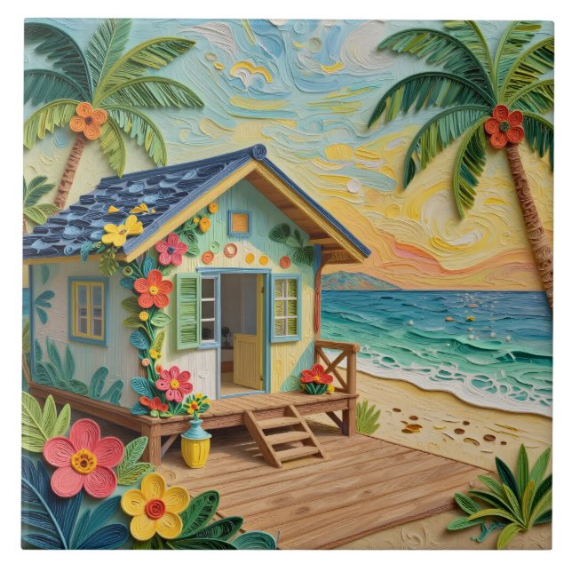 Beach Home Oceanic Coastal Art Ceramic Tile (Front)